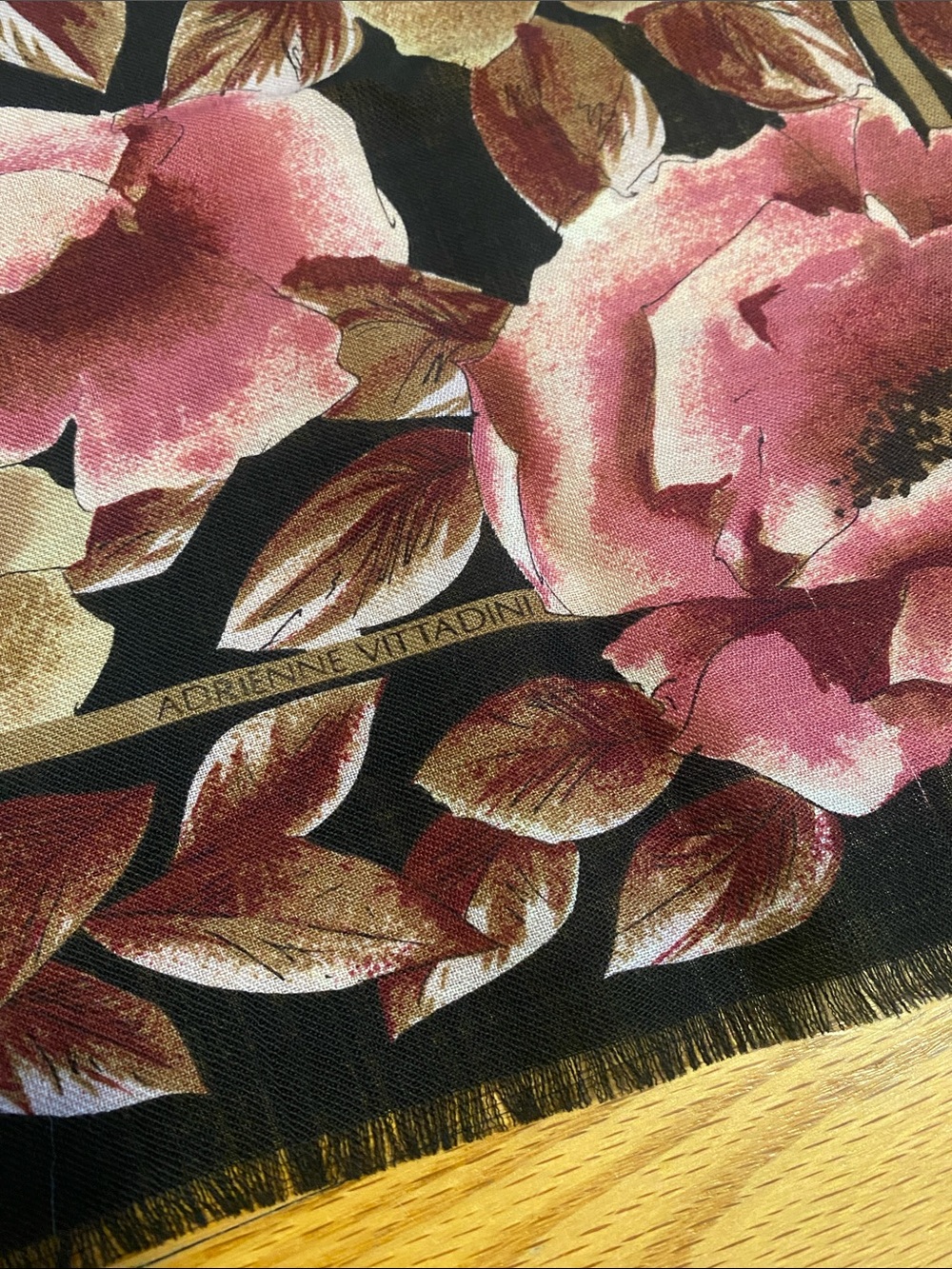 Adrienne Vittadini Pink Brown and Black Floral Square Scarf - Picture 2 of 5